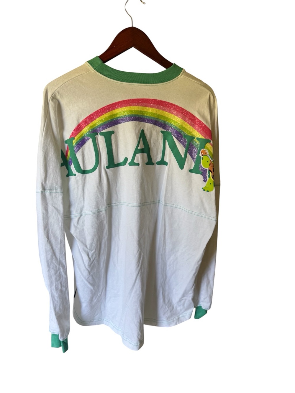 Disney Aulani Rainbow Graphic Long Sleeve jersey- White with Green Trim